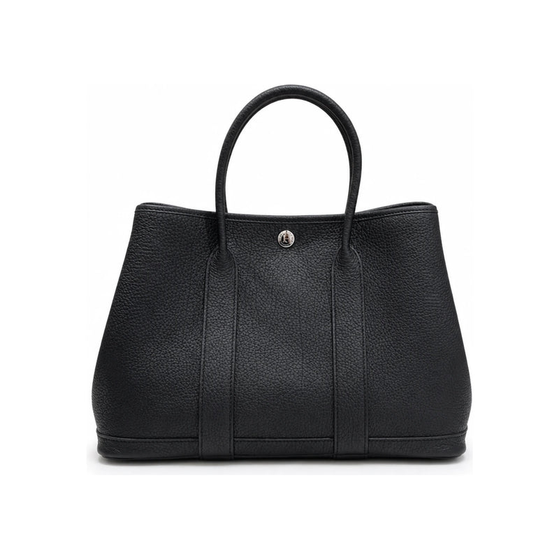 HERMES Garden Party 30 Negonda Leather Tote Bag Black Palladium Hardware