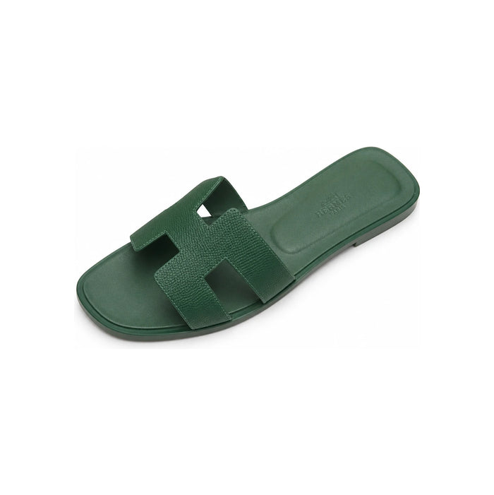 HERMES Oran Sandals Green Vert Cactus Leather