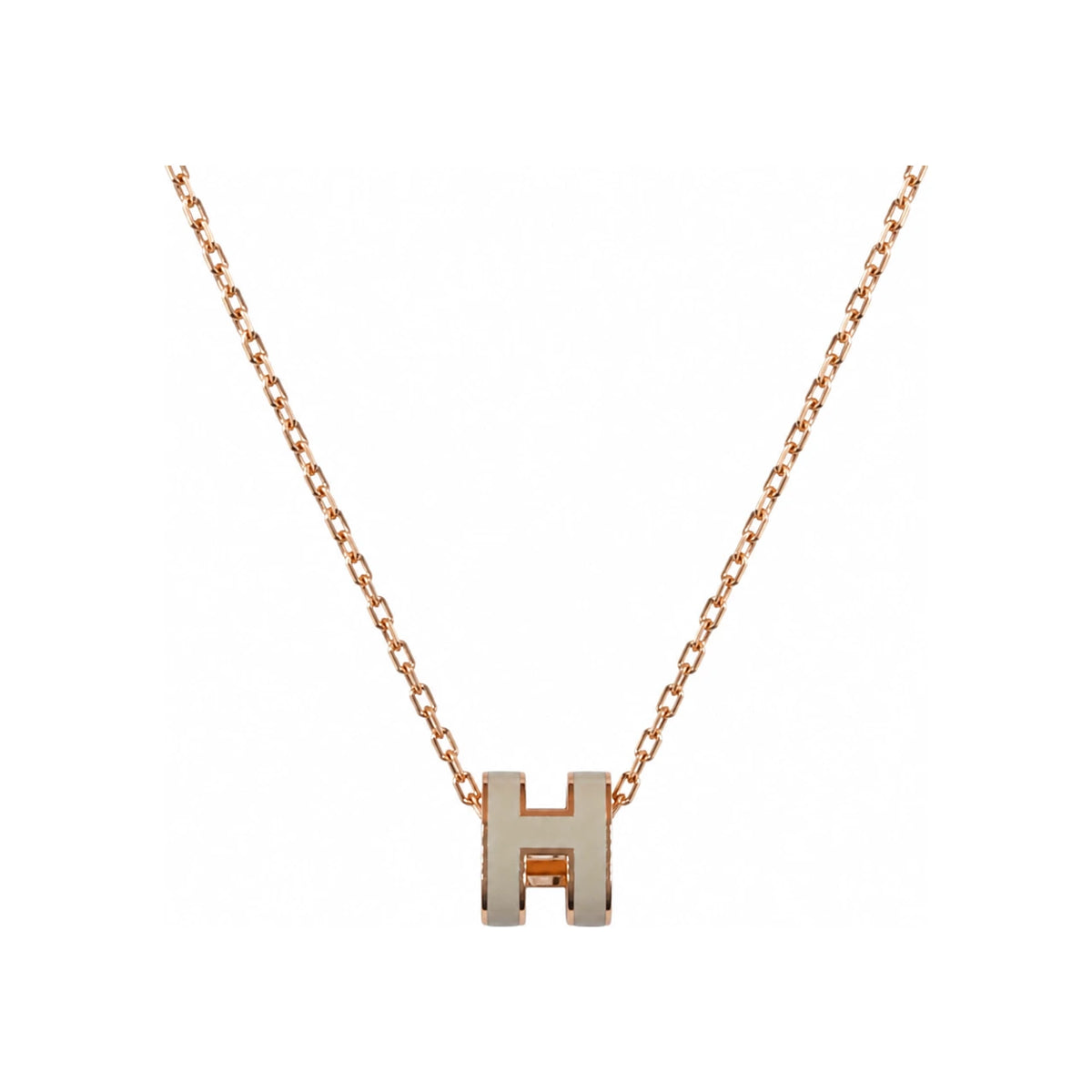 HERMES Mini Pop H Necklace Beige Rose Gold Unisex