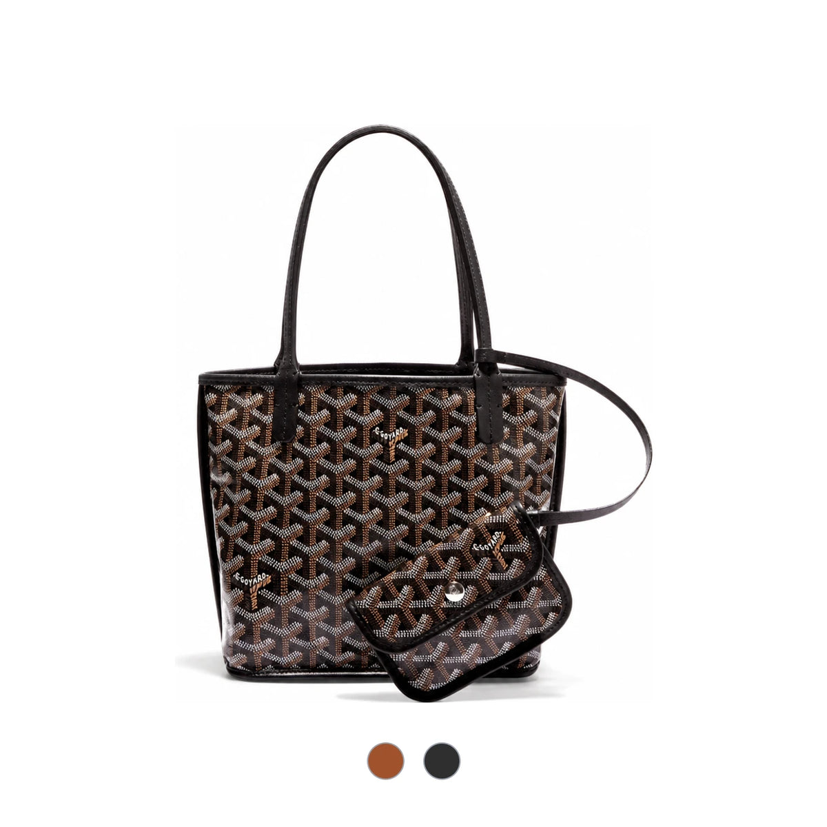 GOYARD Mini Anjou Tote Bag Black Brown Leather Canvas
