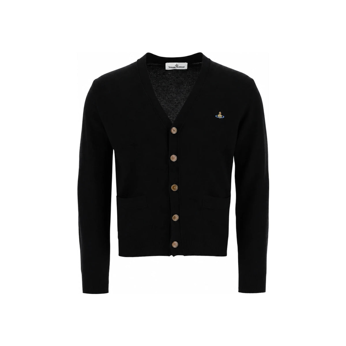 Vivienne Westwood ORB Logo V-Neck Cardigan Black Cotton Knit Men