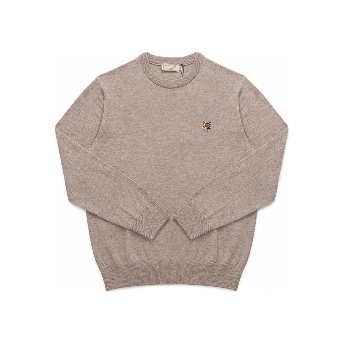 Maison Kitsune Beige Melange Fox Logo Crewneck Knit Sweater M FM00528KT1036 H250