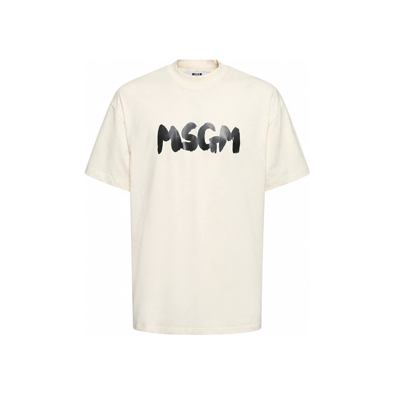 MSGM Brushed Logo Short Sleeve T-Shirt for Men White Cotton