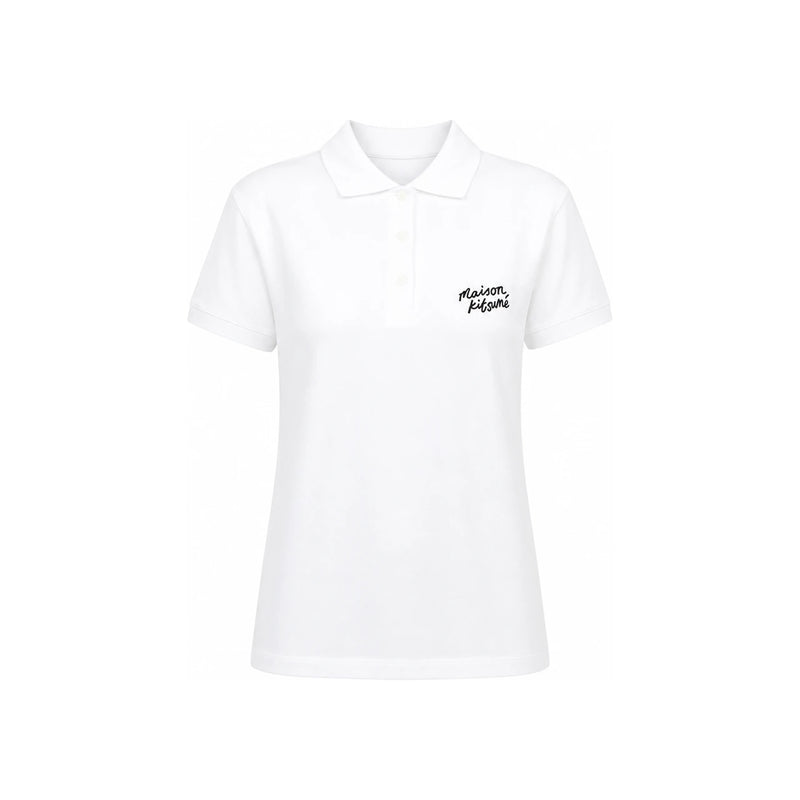 Maison Kitsune Handwriting Logo Short Sleeve Polo Shirt Women Navy