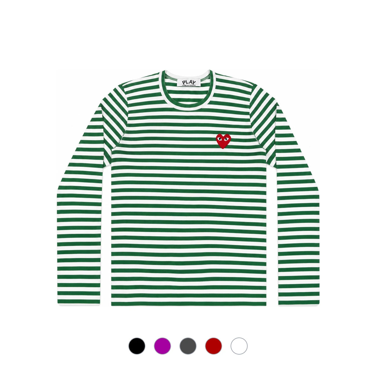 Comme des Garcons Stripe Long Sleeve T-Shirt Unisex Red Heart Patch