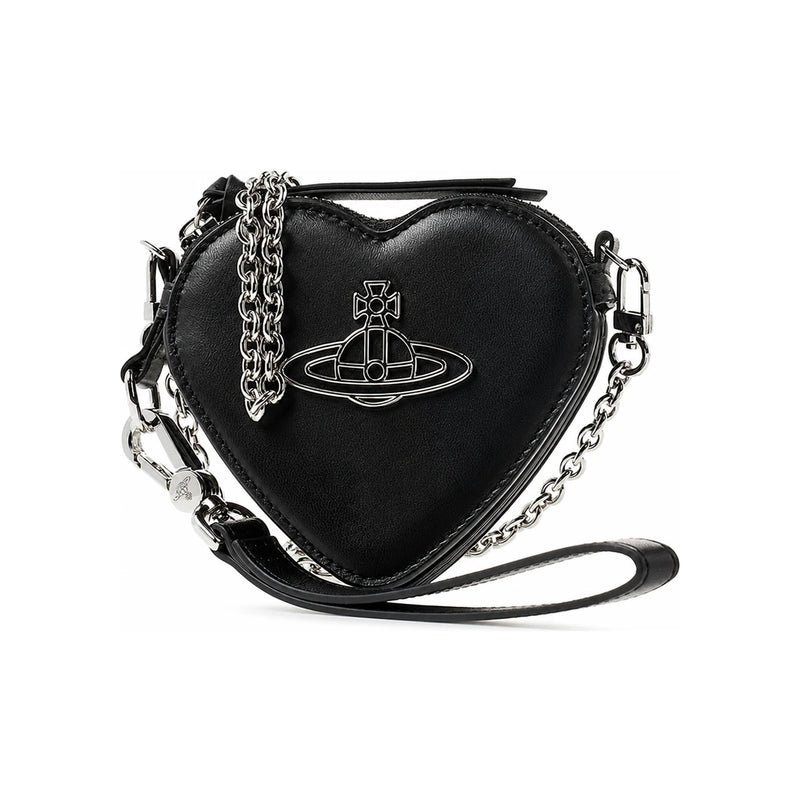 Vivienne Westwood Nappa Thin Line Heart Wristlet Clutch Black