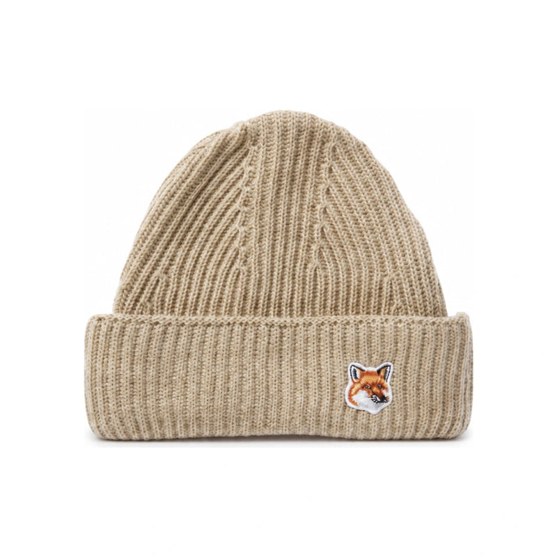 Maison Kitsune Fox Head Patch Wool Beanie Black HU06149KT1022