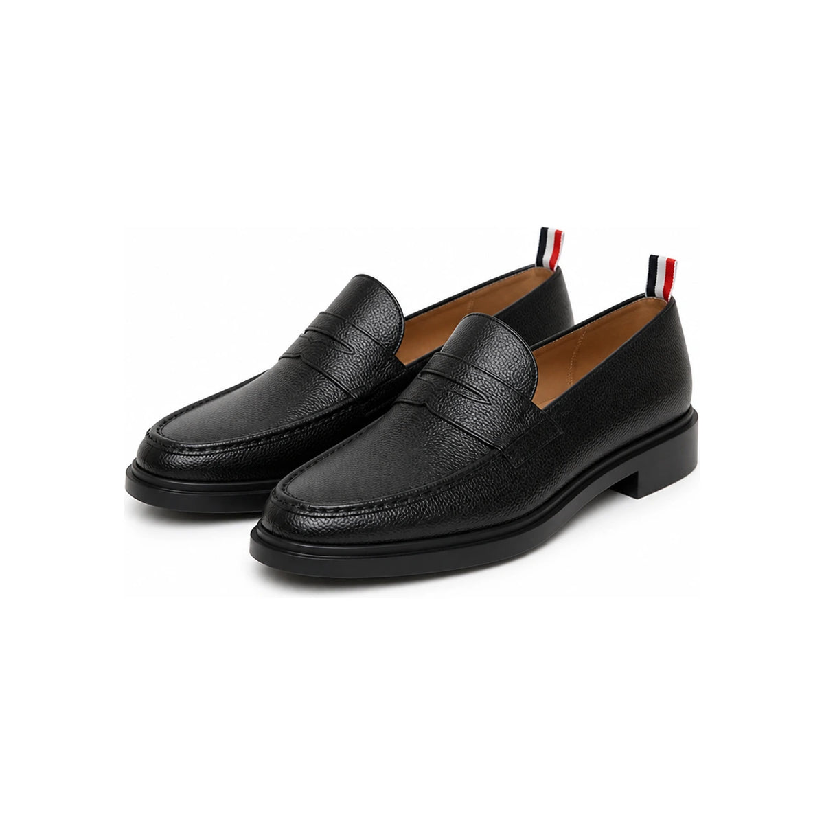 THOM BROWNE Black Leather Penny Loafers MFD054G