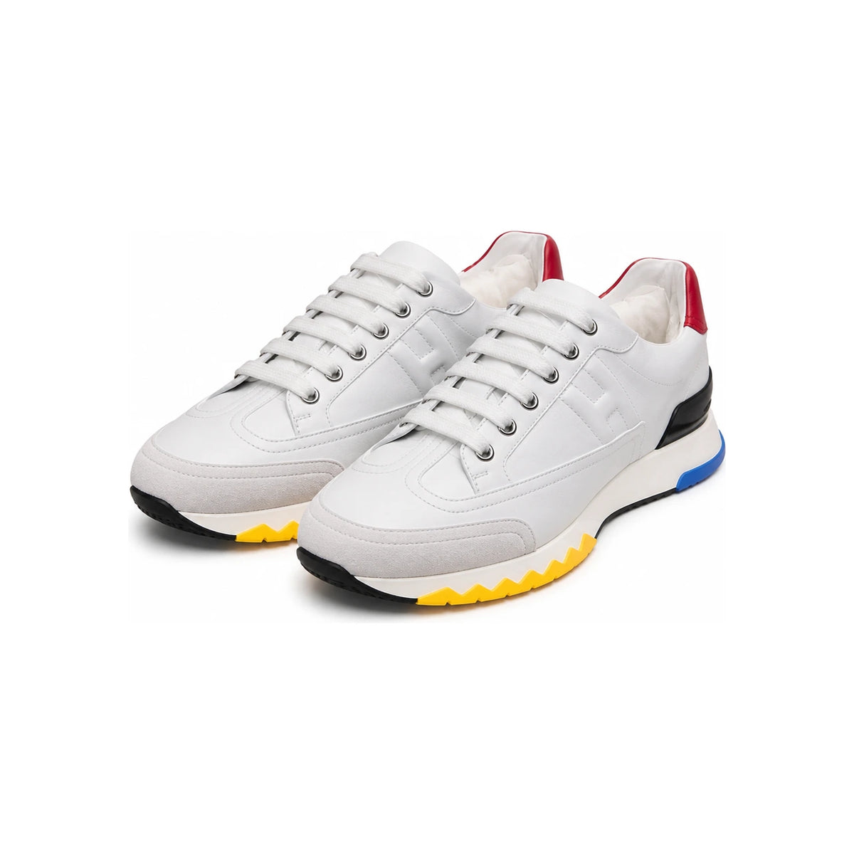 HERMES Trail Sneakers Calfskin Multicolor White Red Low Top Men