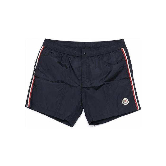 Moncler Men’s Tricolor Stripe Logo Swim Shorts Navy