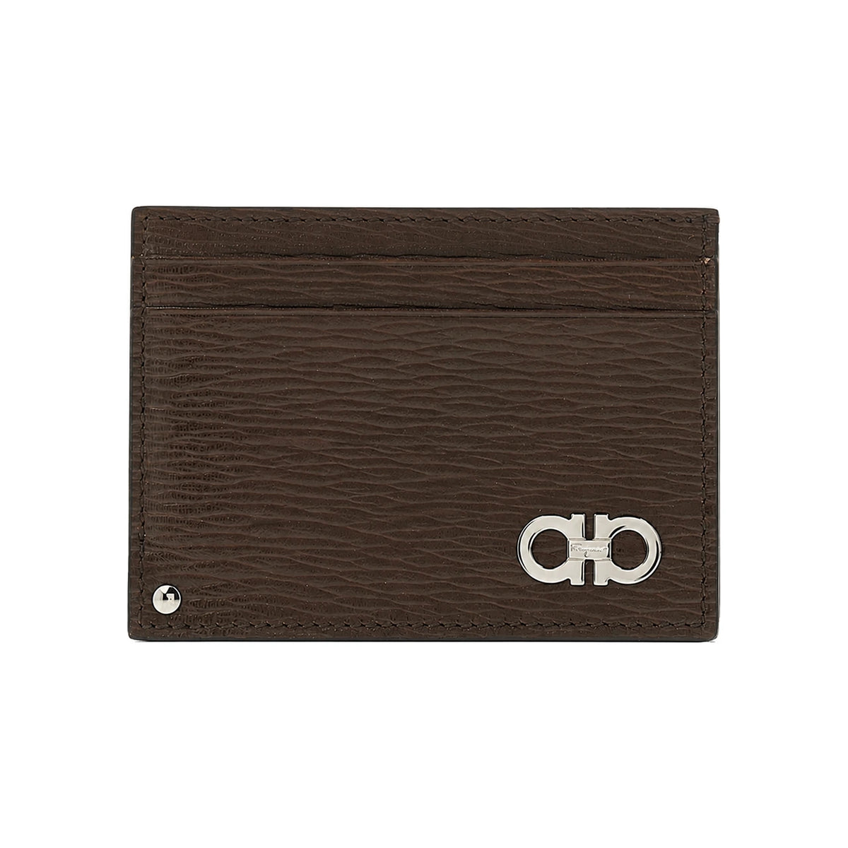 Ferragamo Men's Double Gancini Leather Card Holder 66 A061 BROWN 0753610 1