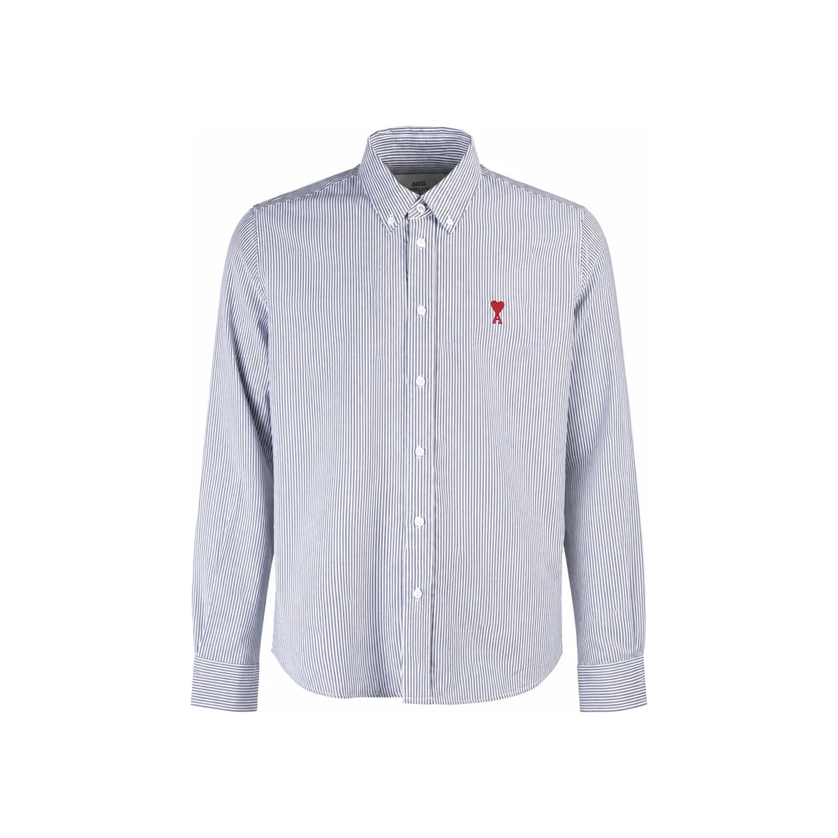AMI Heart Logo Button-Down Stripe Long Sleeve Shirt