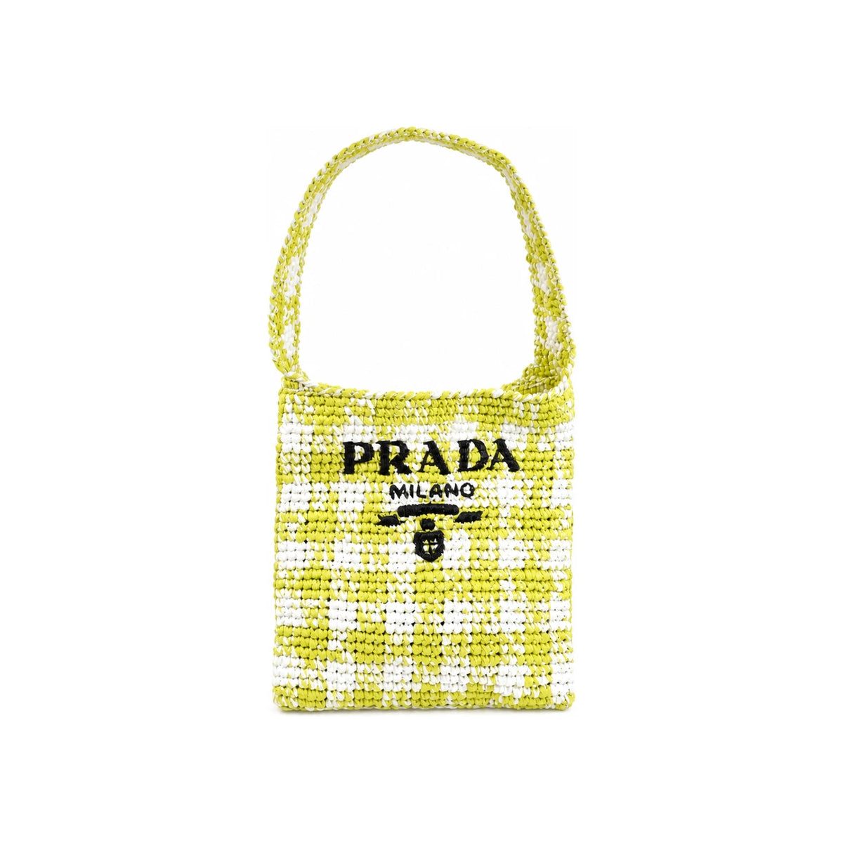 PRADA Triangle Logo Yellow Raffia Shoulder Bag 1BC184