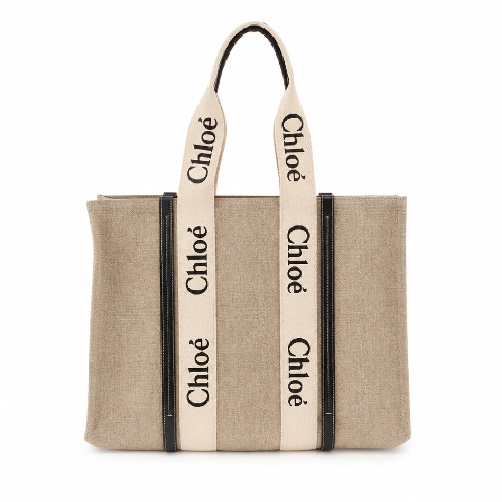 Chloe Woody Large Tote Bag Natural Canvas CHC22AS382I26 91J