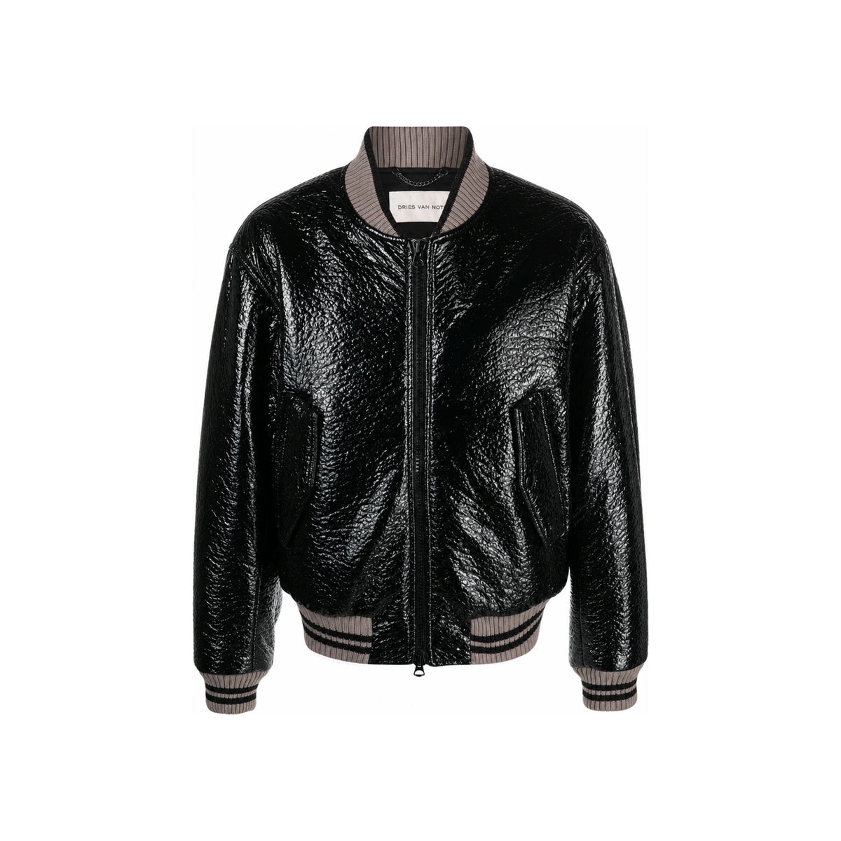 Dries Van Noten Men's Crinkle Black Bomber Jacket 232 020529 7205 900