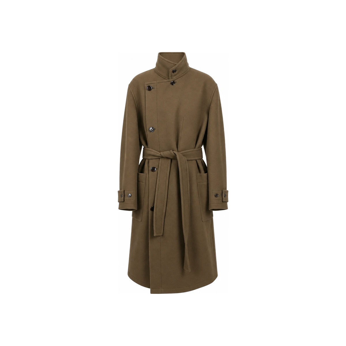 Lemaire Double-Face Wool Wrap Coat Dark Squirrel