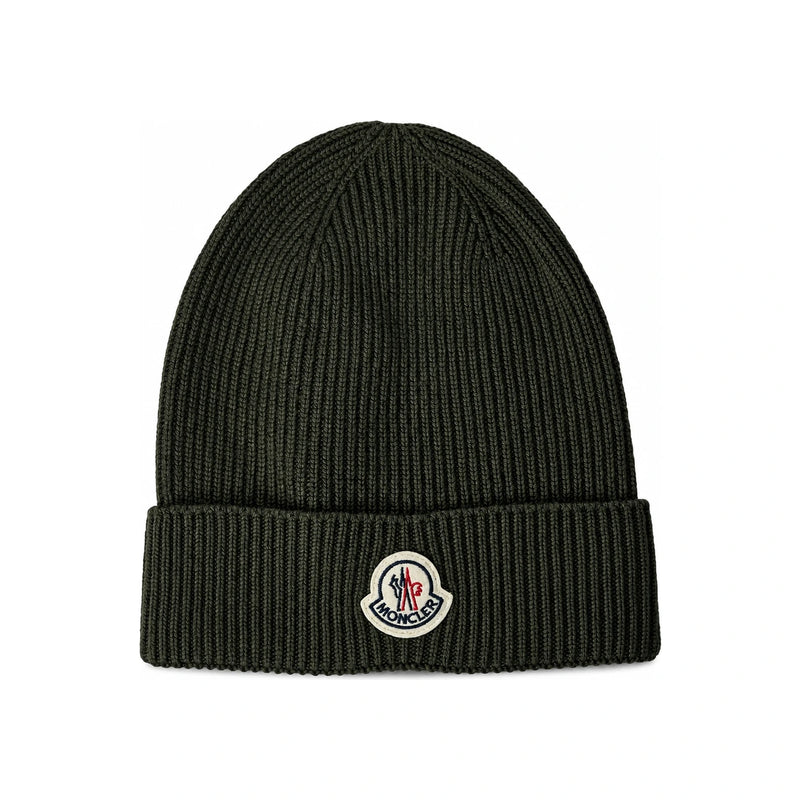 Moncler Logo Patch Wool Beanie Unisex Navy