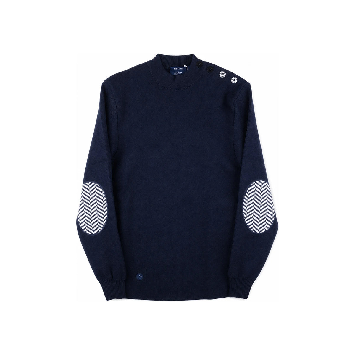 Saint James Men's Chevron Wool Navy Crewneck Sweater 0590