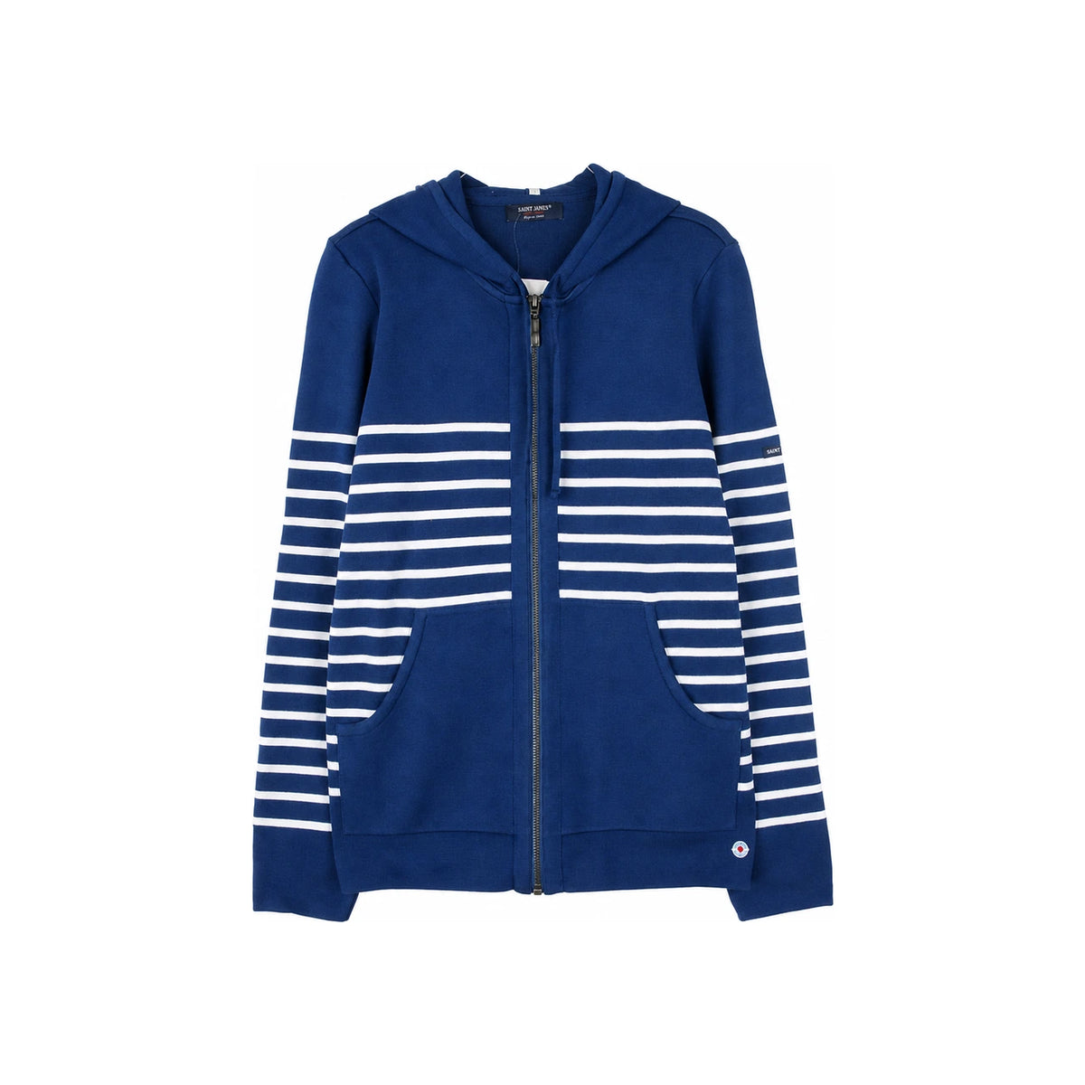 Saint James Women’s Blue Hooded Zip-Up Knit Cardigan 0513YL