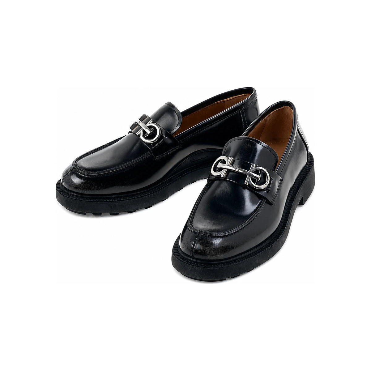 Ferragamo Gancini Ornament Leather Loafers Brown Men’s 0758380 1