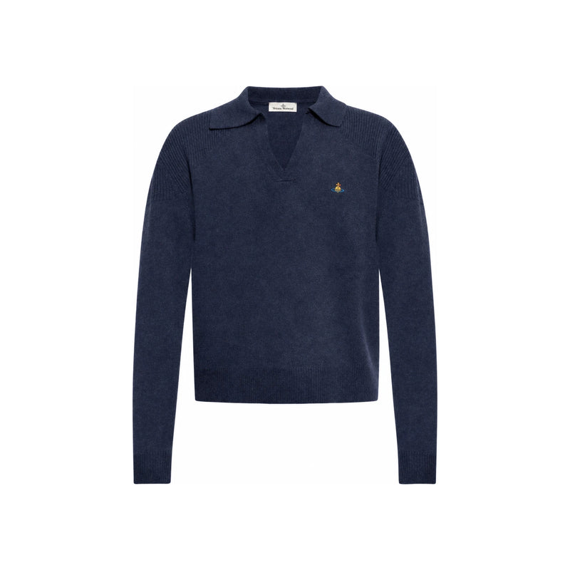 Vivienne Westwood Men’s V-Neck Knit Polo Sweater Navy