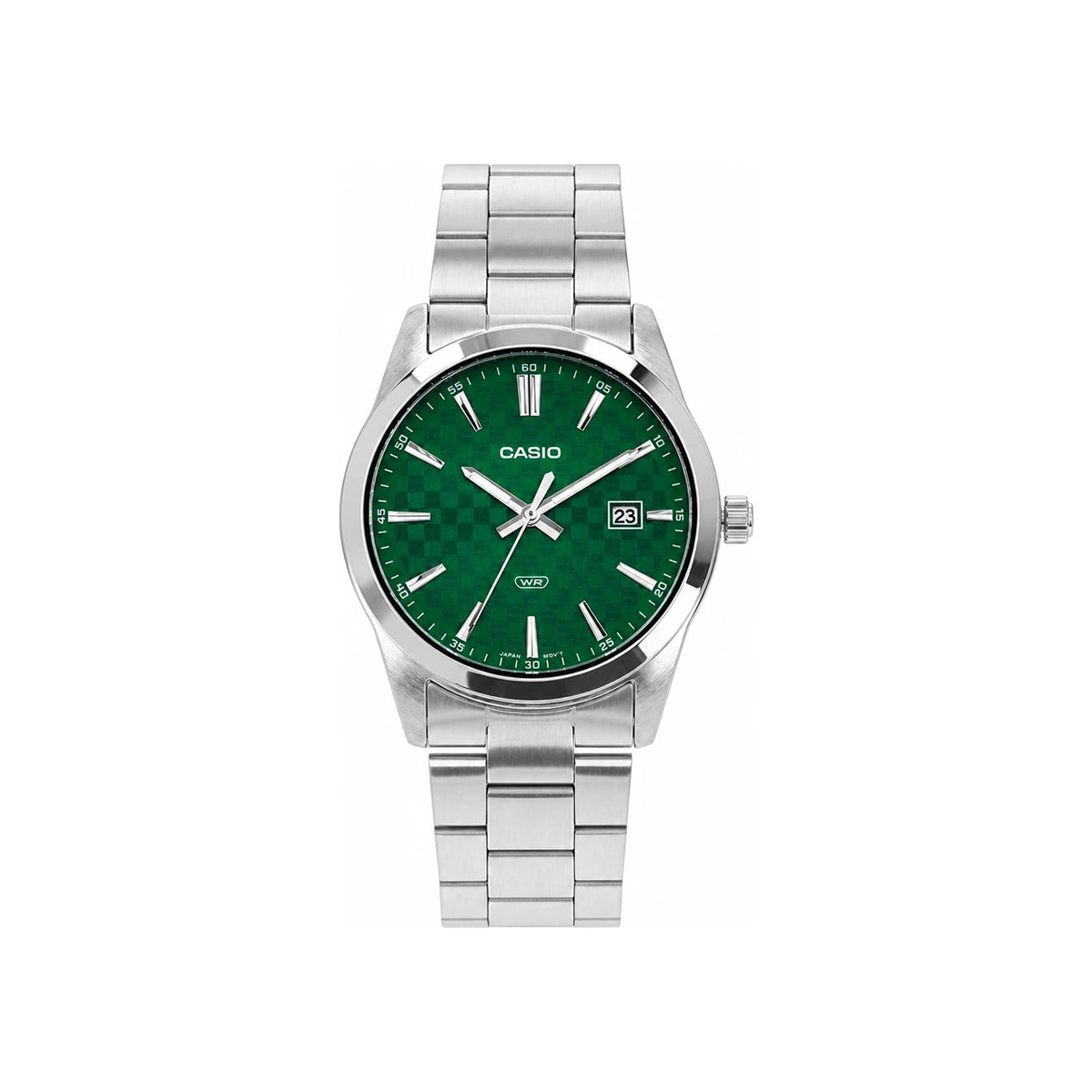 Casio Analog Men’s Metal Watch Silver Green Dial Stainless Stee MTP VD03D 3A1UDF