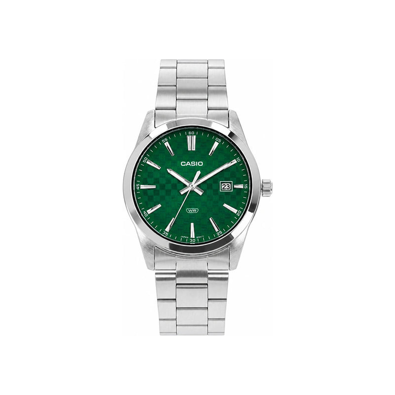 Casio Analog Men’s Metal Watch Silver Green Dial Stainless Stee MTP VD03D 3A1UDF
