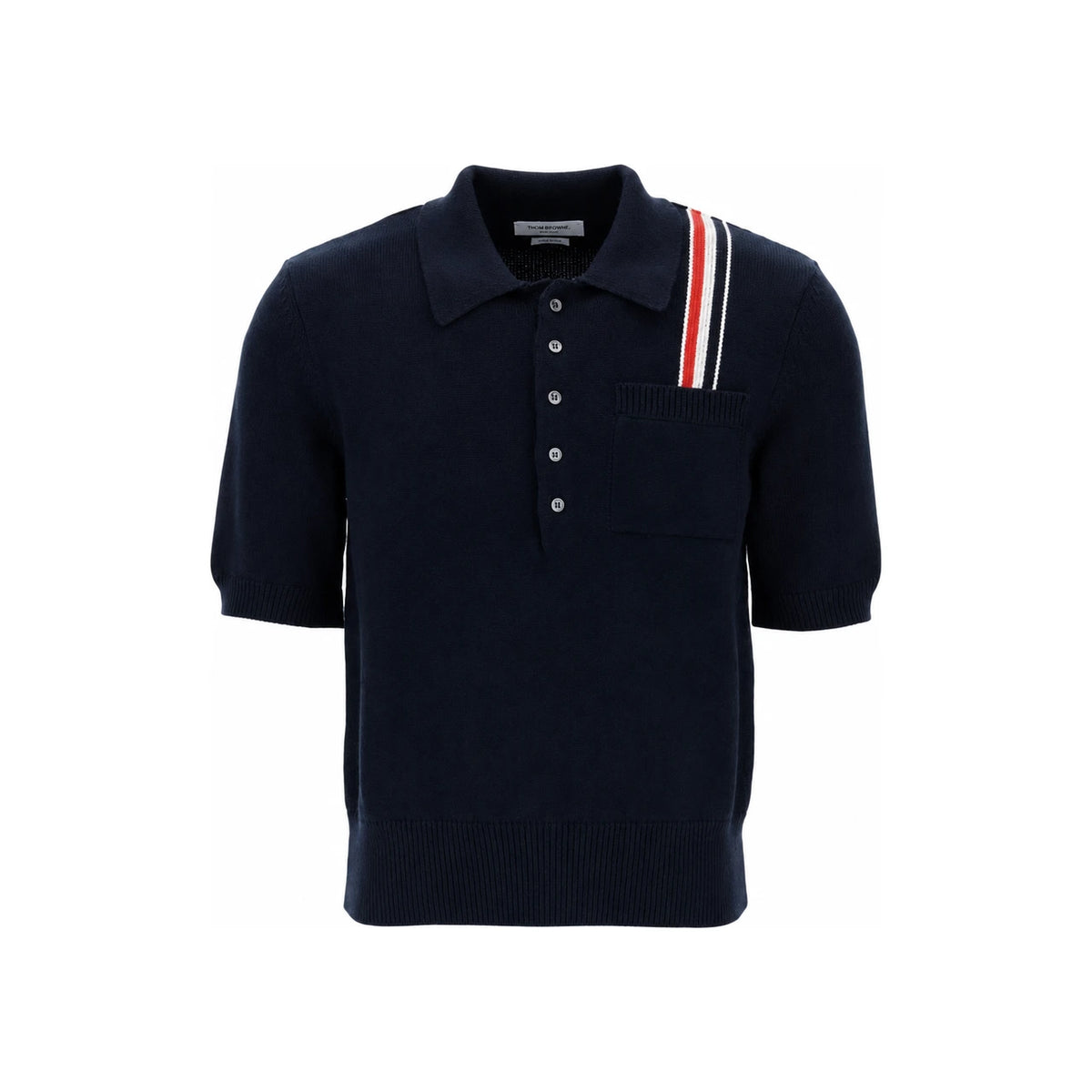 THOM BROWNE Stripe Knit Short-Sleeve Polo T-Shirt MKP111A