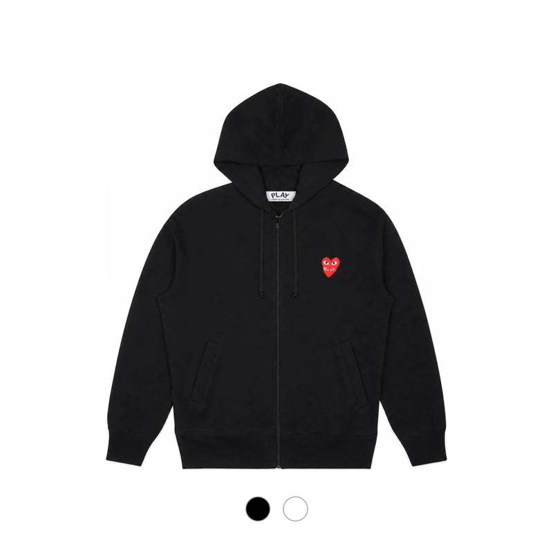 Comme des Garcons Double Heart Patch Zip Hoodie Unisex AX T294 051 BLACK