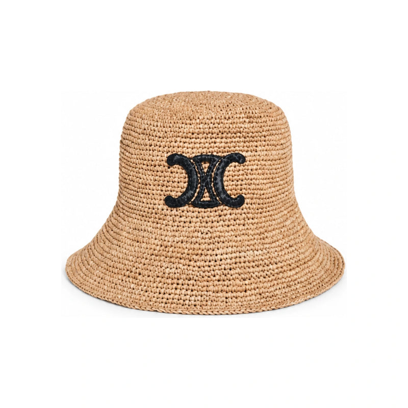 CELINE Triomphe Raffia Bucket Hat Miel