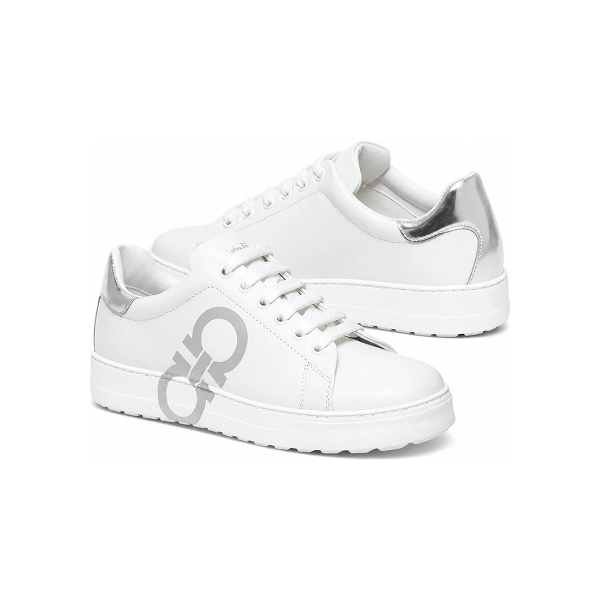 Ferragamo Double Gancini White/Silver Low-Top Sneakers 0747218