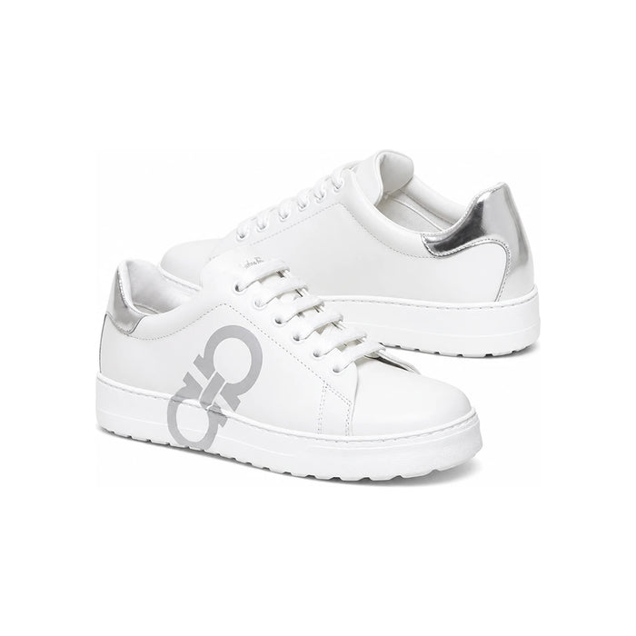 Ferragamo Double Gancini White/Silver Low-Top Sneakers 0747218