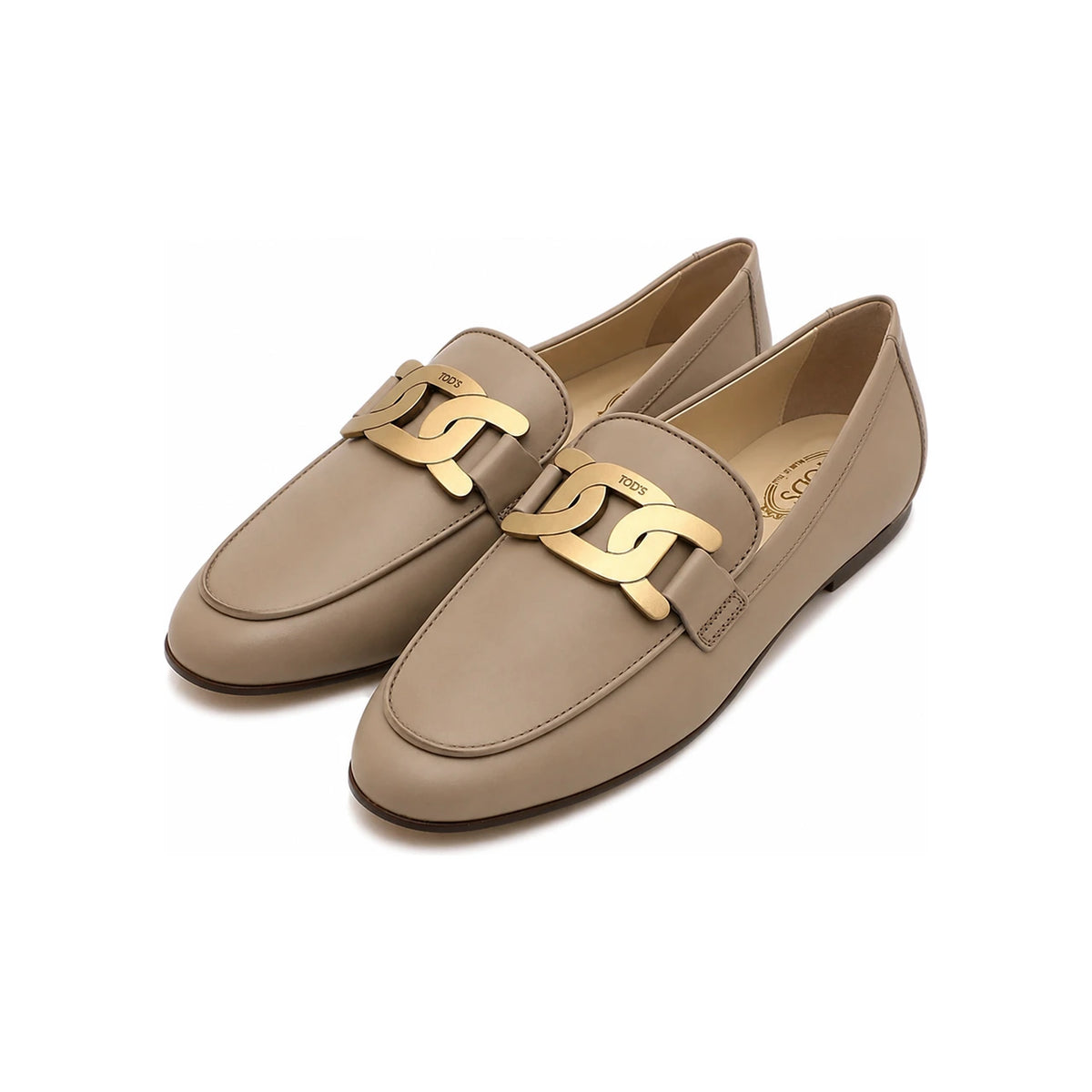Tods Gold Chain Logo Leather Loafers XXW79A0DD00NF5B006
