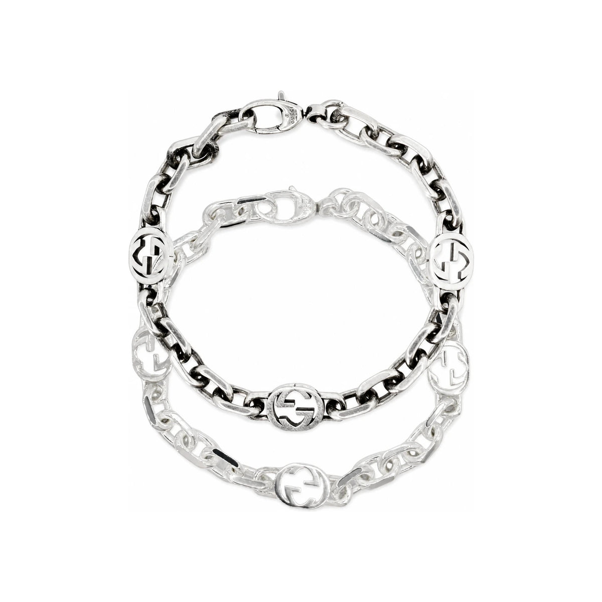 GUCCI Interlocking G Chain Bracelet Vintage Silver Jewelry