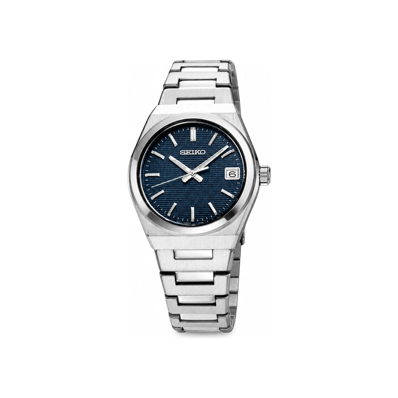 Seiko Sapphire Blue Dial Silver Stainless Steel Dress Casual Watch Wom SUR575 P1