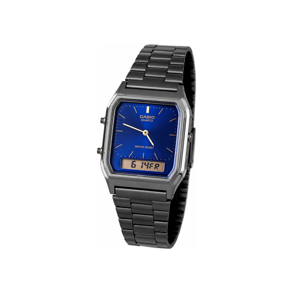 Casio Gold Square Dual Time Analog Digital Metal Watch AQ 230GG 2A