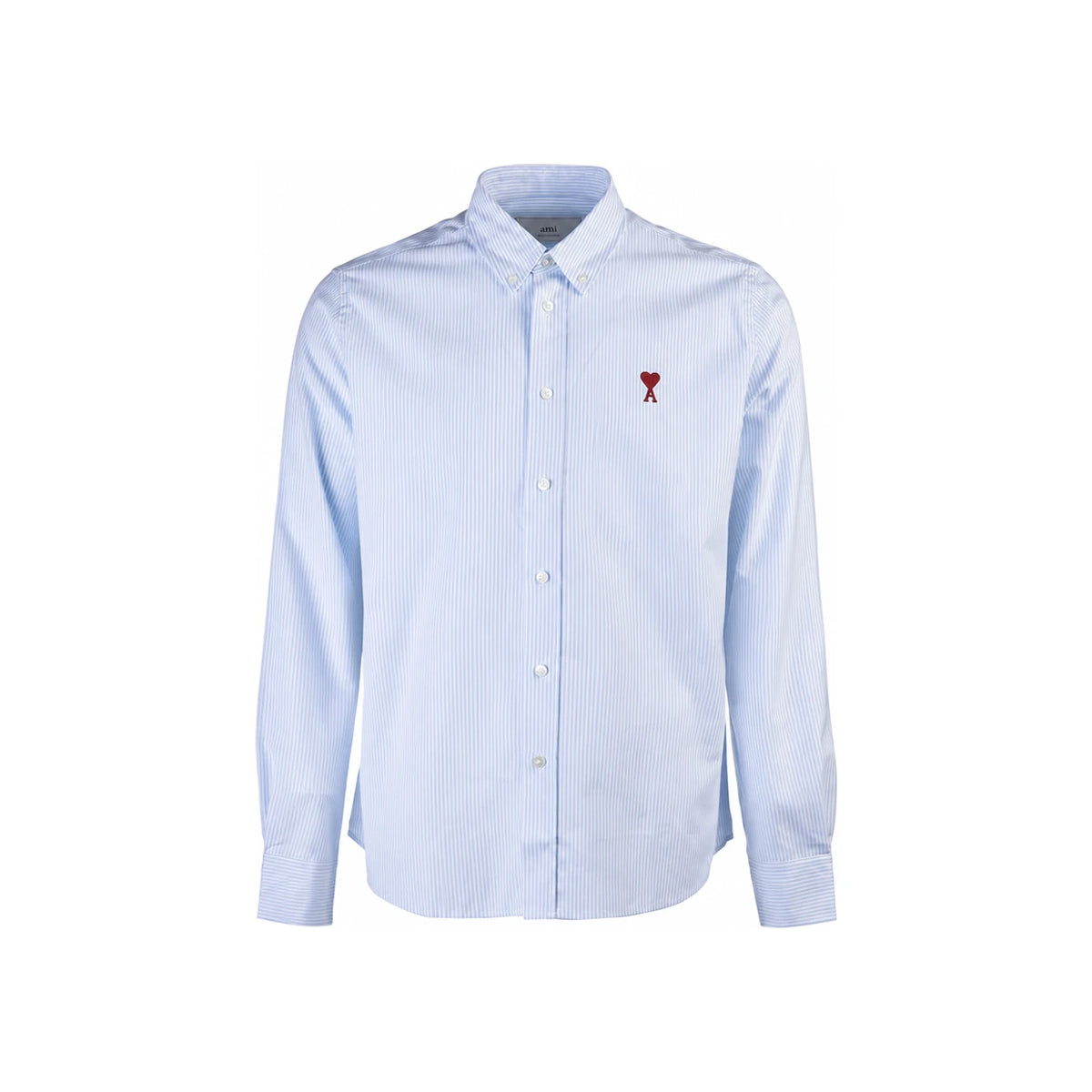 AMI Heart Logo Button-Down Stripe Long Sleeve Shirt