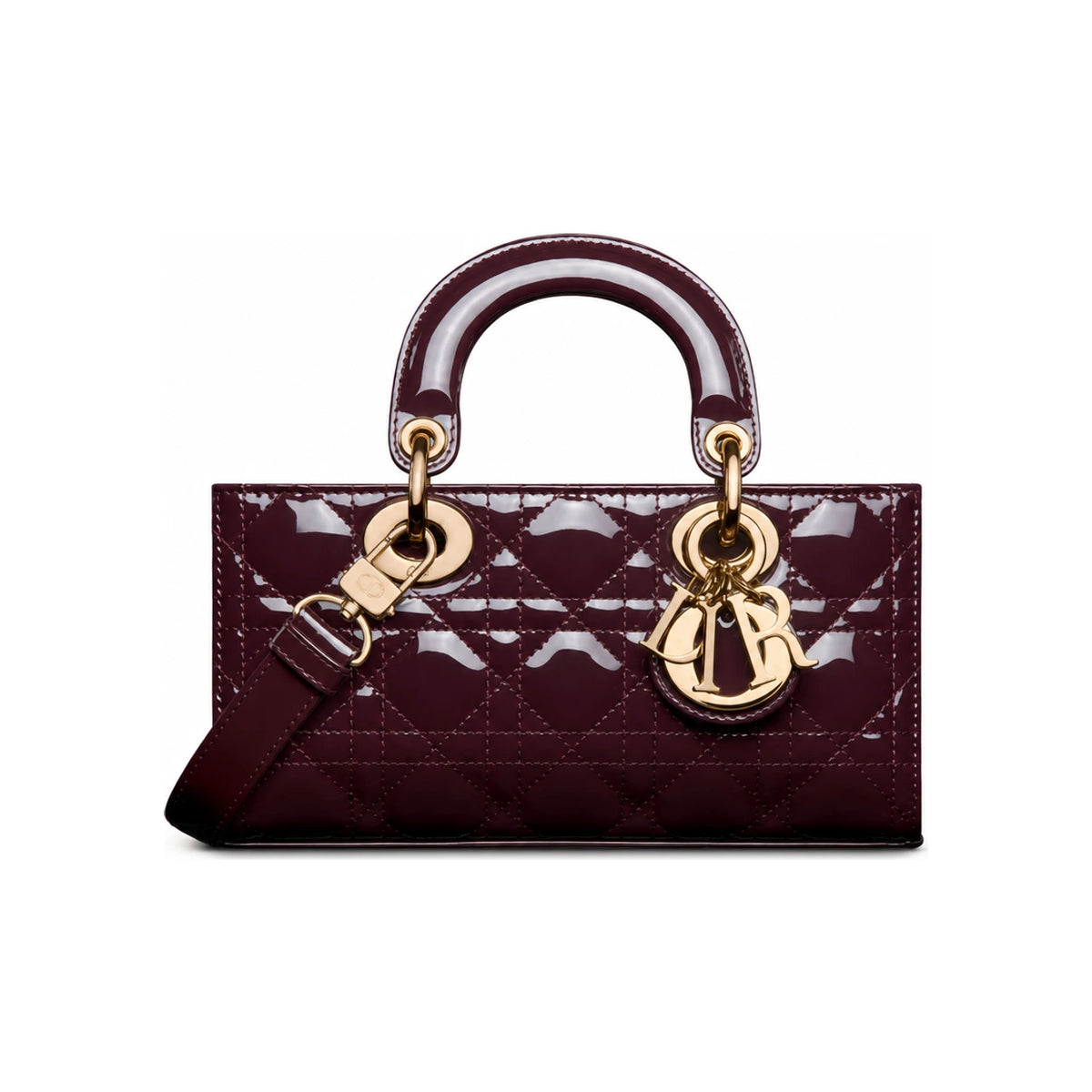 DIOR Lady D-Joy Small Patent Cannage Tote Bag Black White
