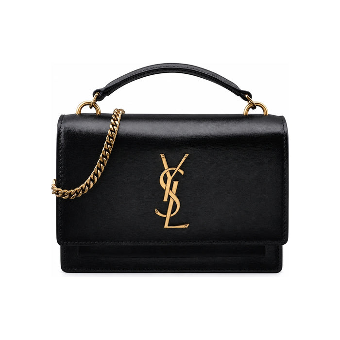 Saint Laurent Sunset Chain Shoulder Bag Black Leather