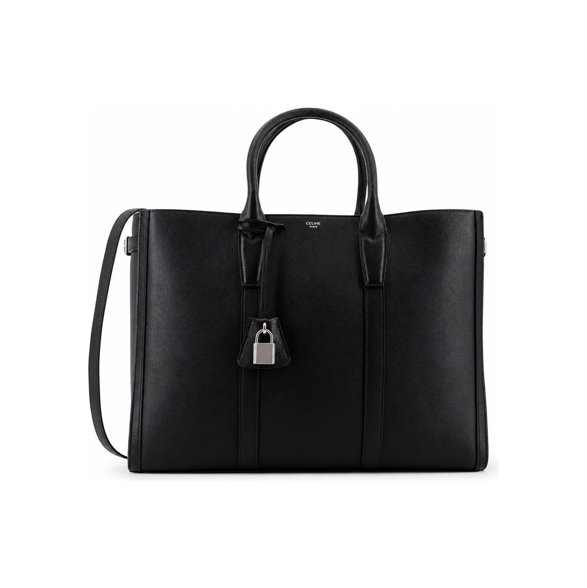 CELINE Medium Mallet Cabas Supple Calfskin Shoulder Bag Black