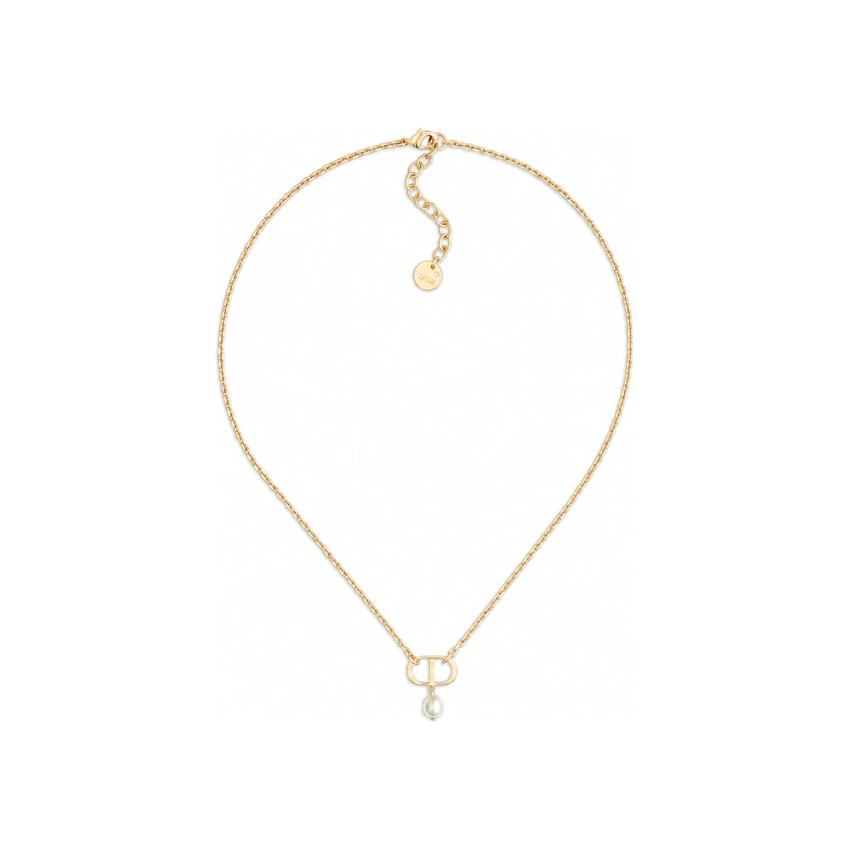 DIOR Petit CD Necklace Gold-Finish Metal with White Resin Pearls