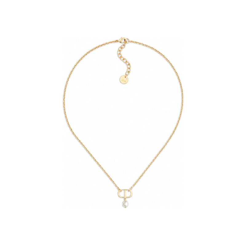 DIOR Petit CD Necklace Gold-Finish Metal with White Resin Pearls