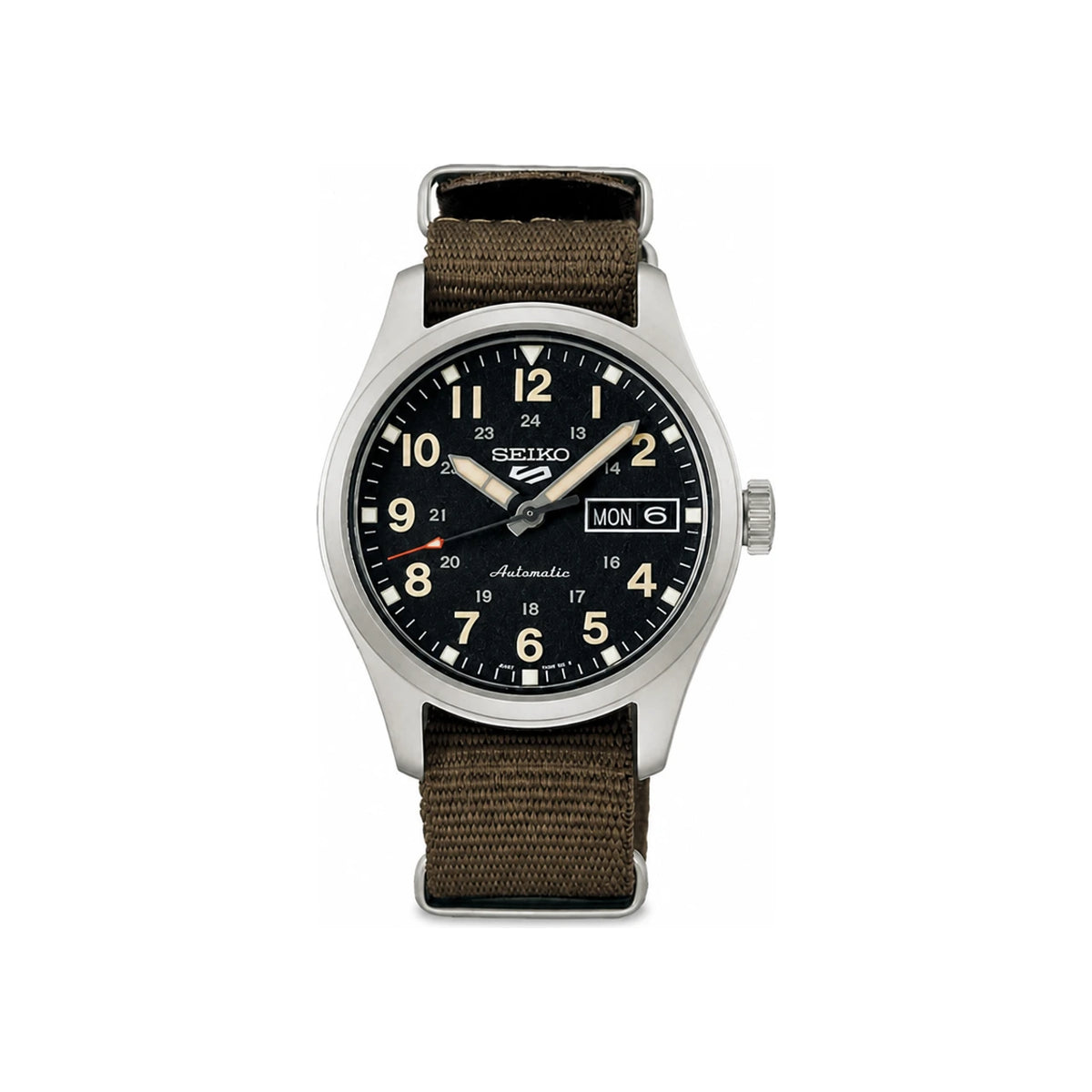 Seiko Khaki Brown Silver Automatic NATO Strap Men’s Watch SRPJ85K1