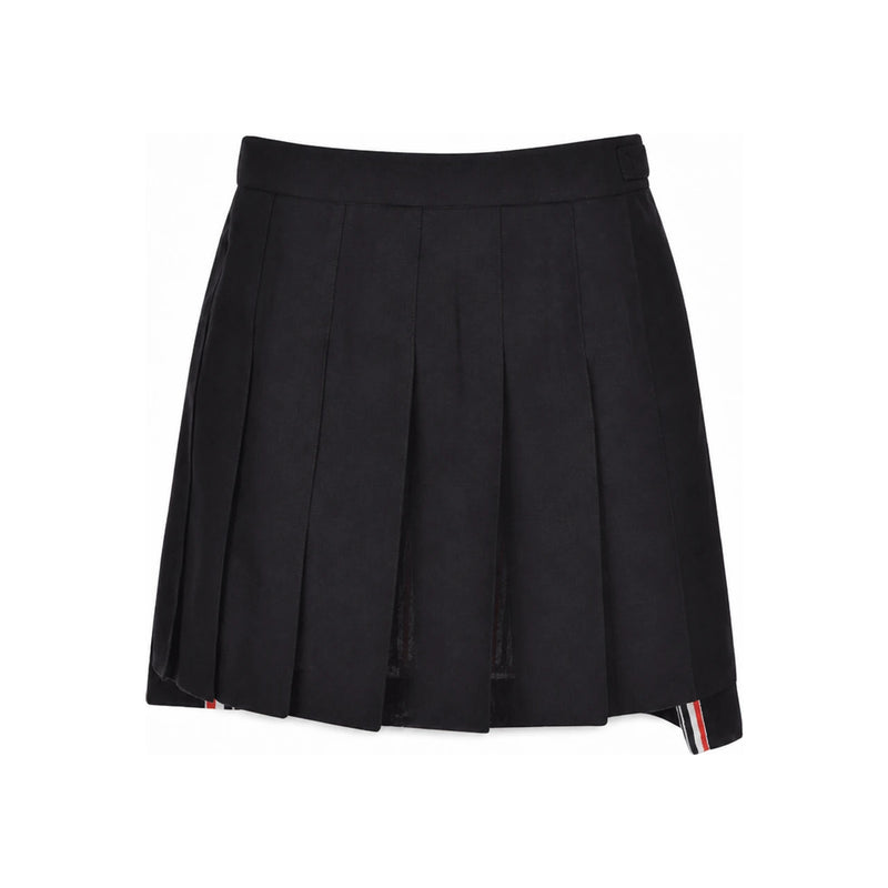 THOM BROWNE Wool Fresco Pleated Mini Skirt Black