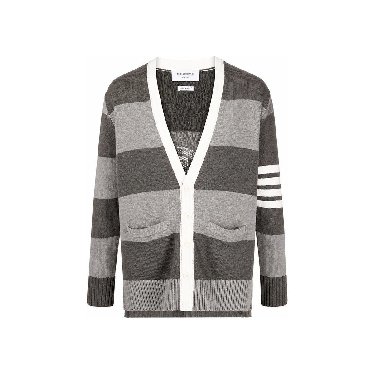 THOM BROWNE Cotton Rugby 4-Bar Rose Icon V-Neck Cardigan MKC543A Y3016 982