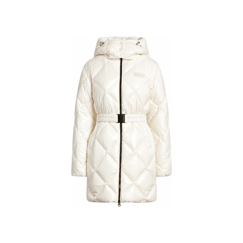Duvetica Beige CONZA Logo Patch Belted Hooded Long Down Jacket