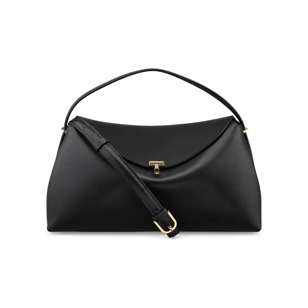 Toteme T-Lock Top Handle Tote Bag Black Leather Women’s Tote 234 WLGBG417 LE0025