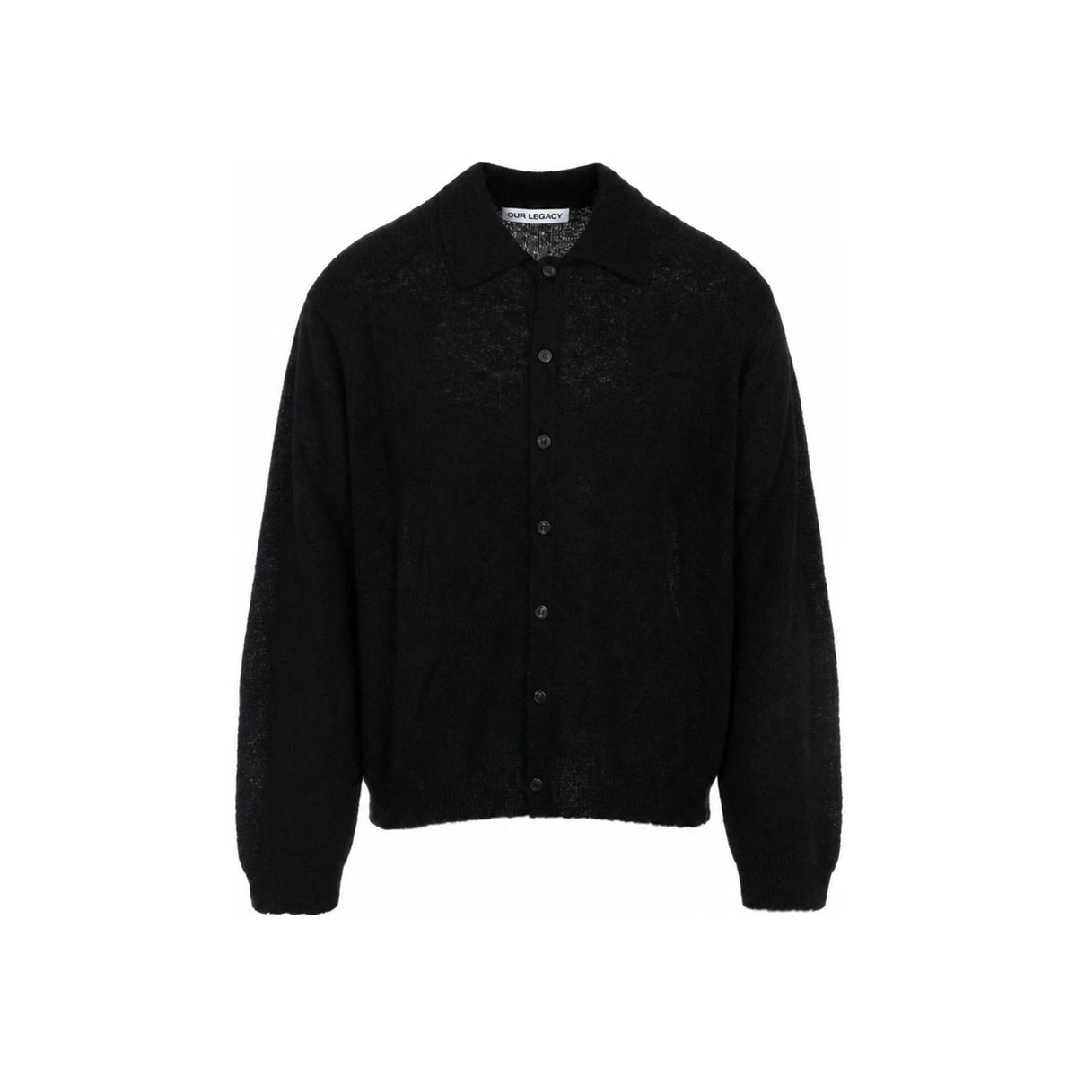 OUR LEGACY Black Fuzzy Alpaca Evening Polo Cardigan