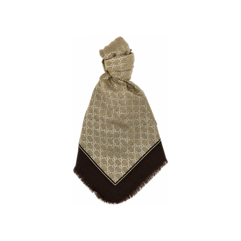 GUCCI Laminated GG Wool Shawl Scarf Beige Brown