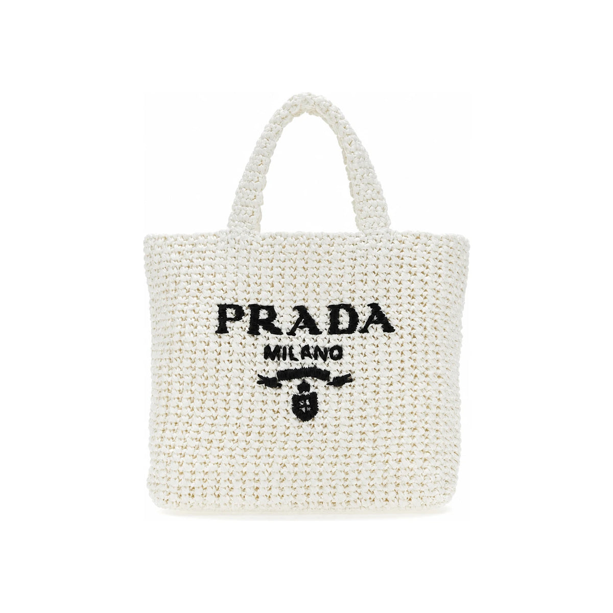 PRADA Logo Small Crochet Tote Bag White 1BG422 2A2T F0009